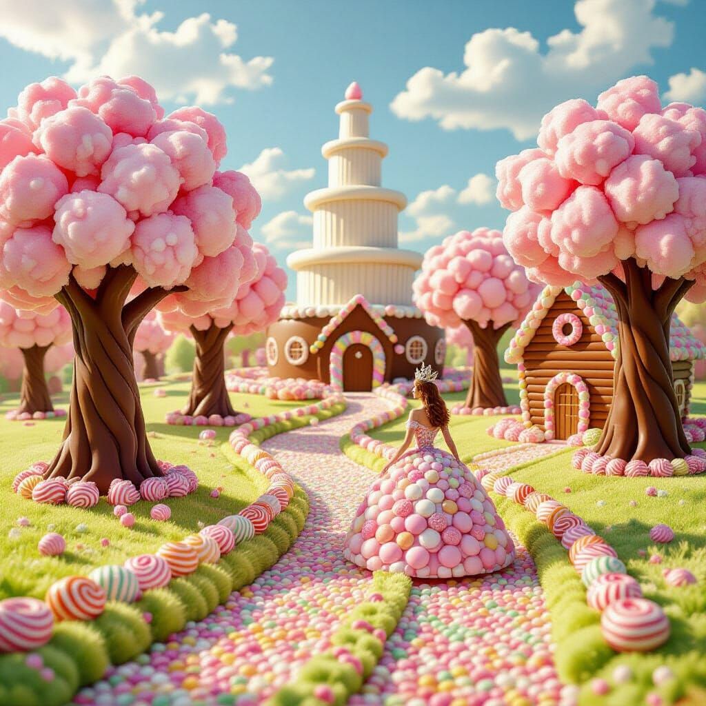 Surreal Candy Kingdom with Chocolate Trees and Cotton Candy ...