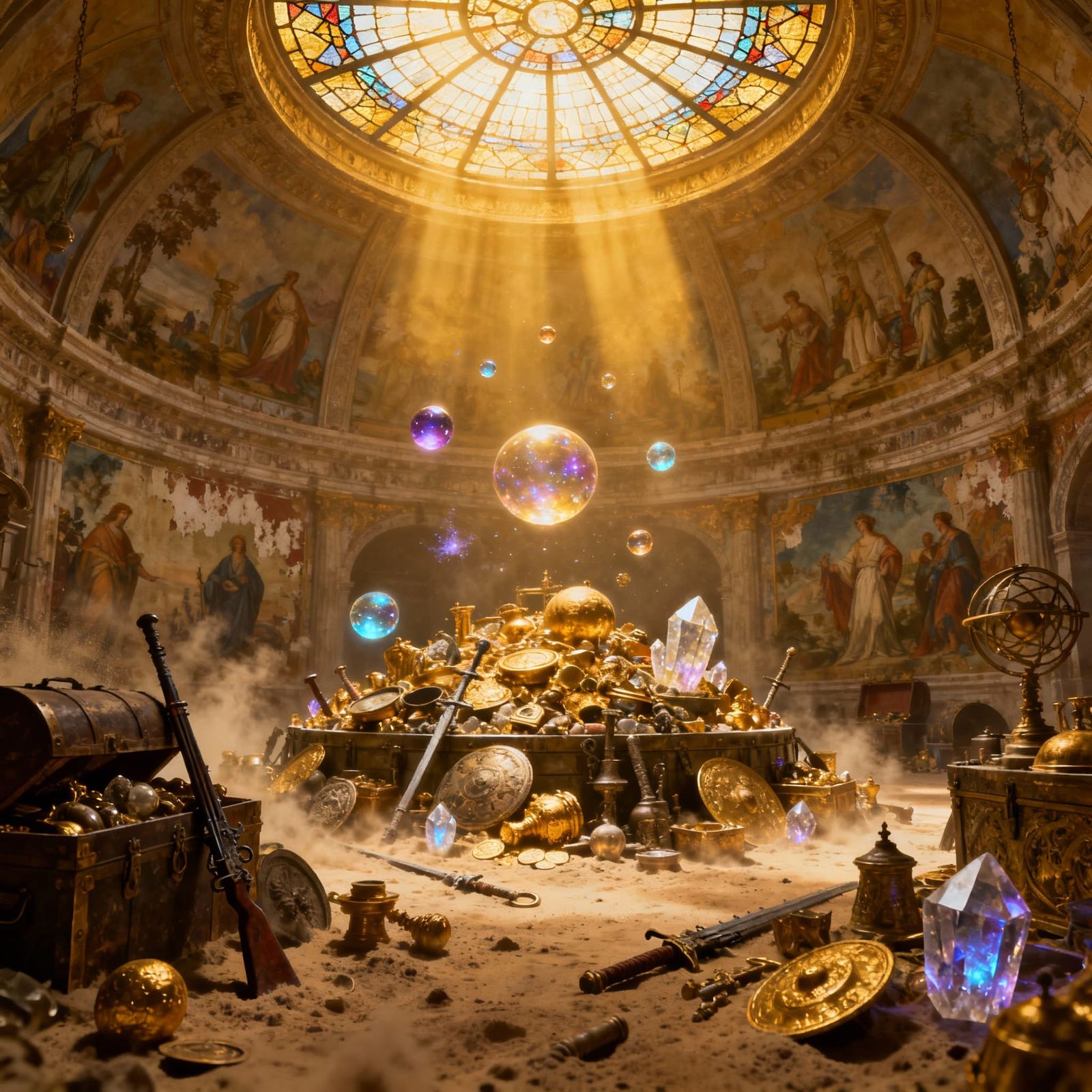 Magical Treasure Vault Filled with Relics and Gold