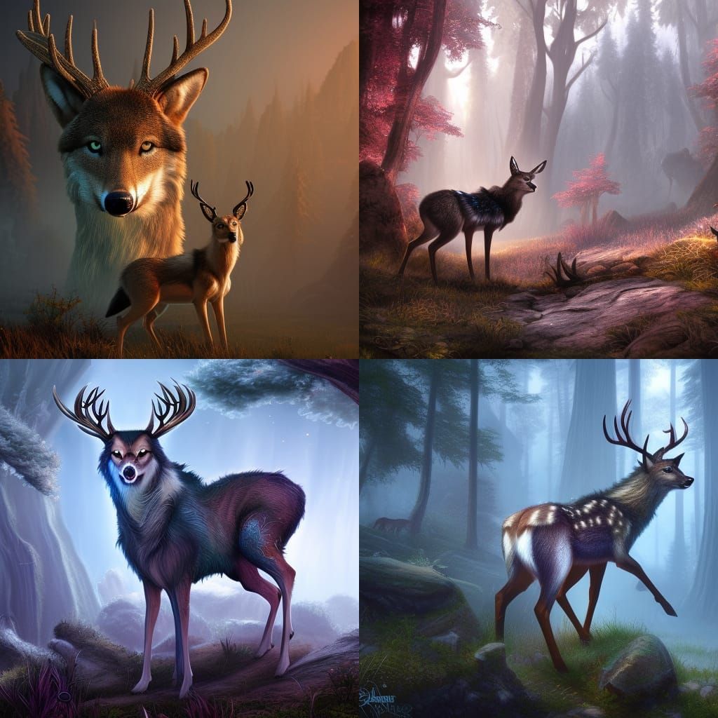 Fantasy Deer-Wolf Hybrid in Detailed Matte Painting