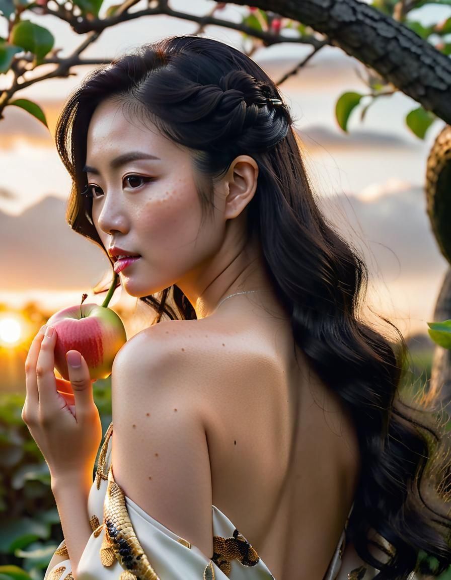 Ethereal Woman with Snake: Renaissance Oil Painting