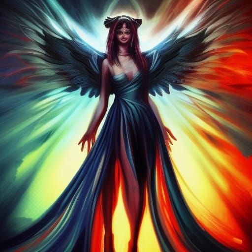 Intricately Detailed Angel of Darkness in Splash Art