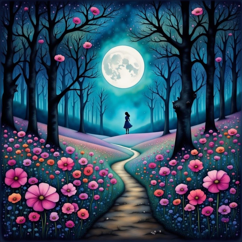 Field of Flowers in Liquid Ink Flux Style