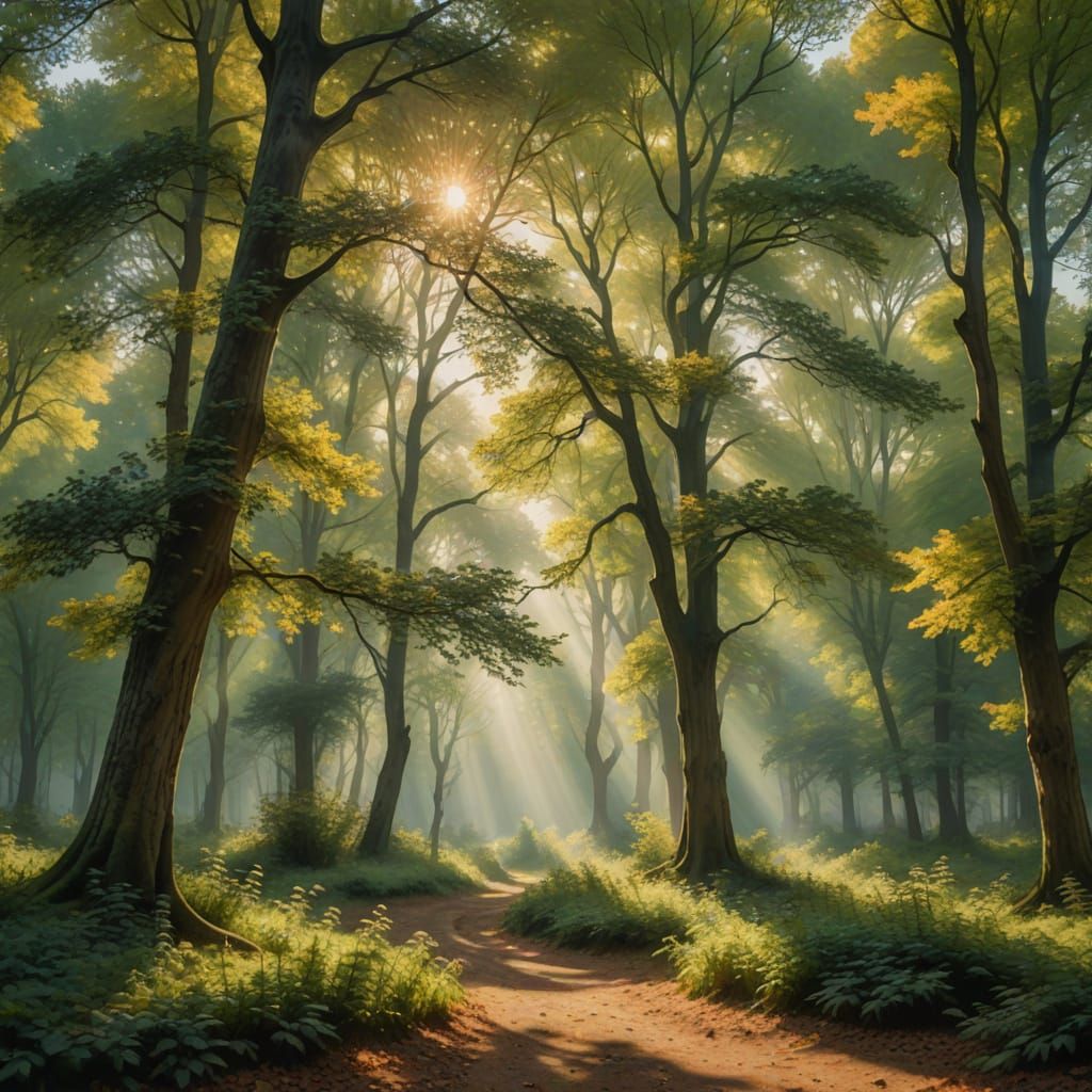 Dreamy Landscape in Soft Focus with Ancient Trees