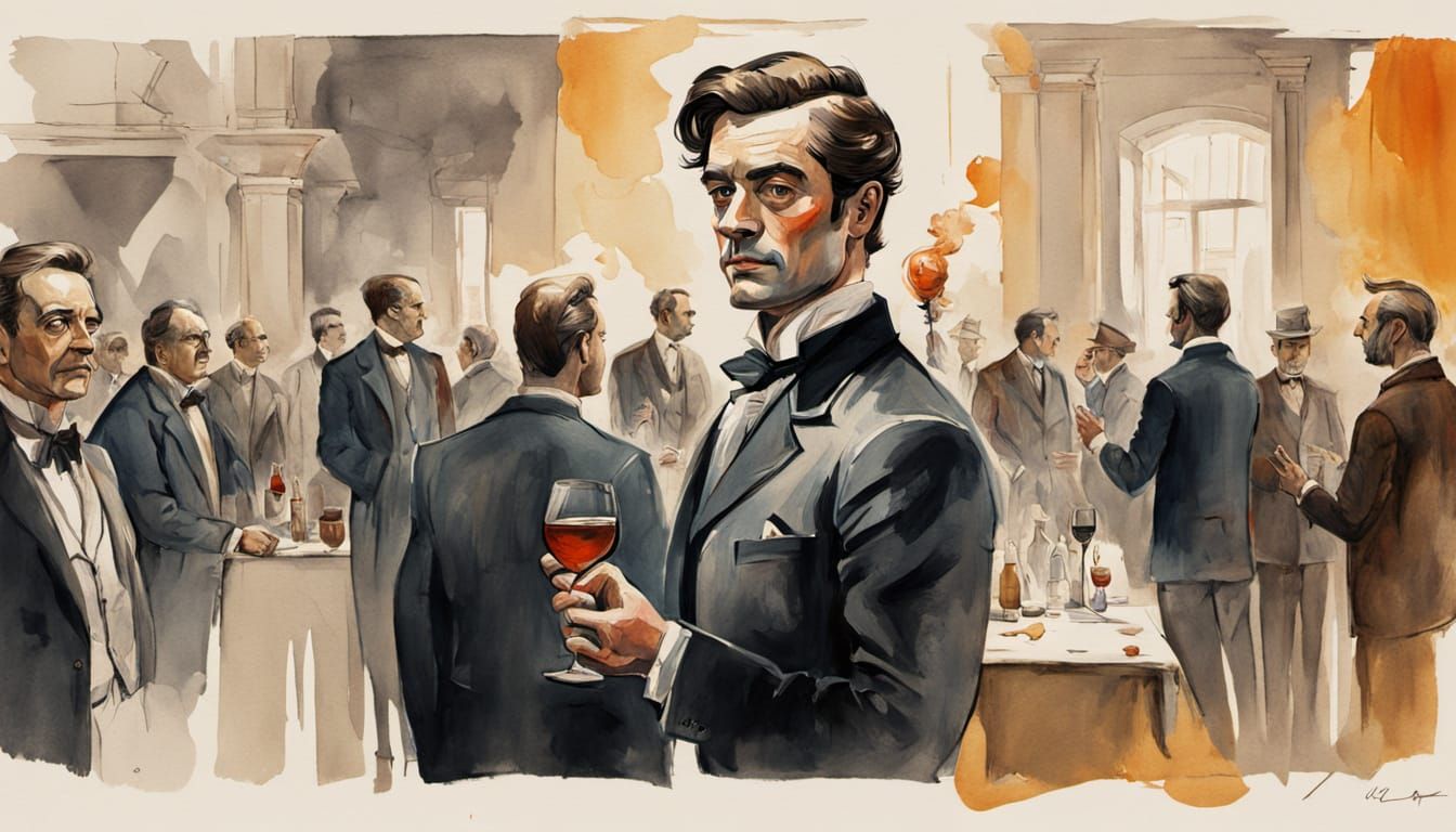 Young Hero of 18th Century Folk Music in Caricature Style