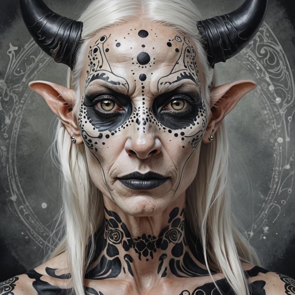 Hyperrealistic Portrait of a Cow-Skinned Alien Woman