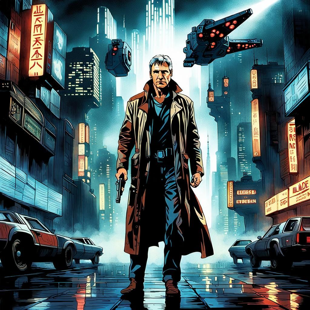 Cyberpunk City Scene with Replicants