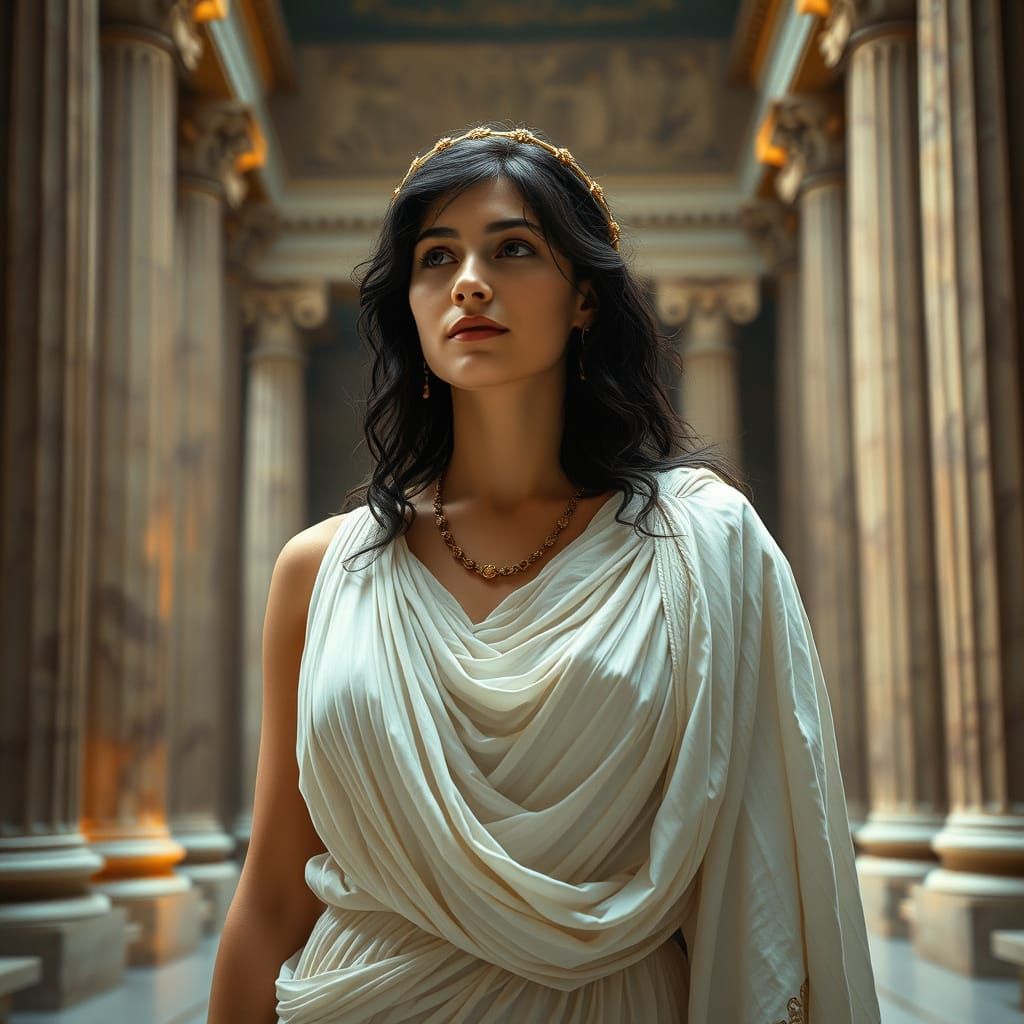 Ancient Roman Priestess in a Grand Temple