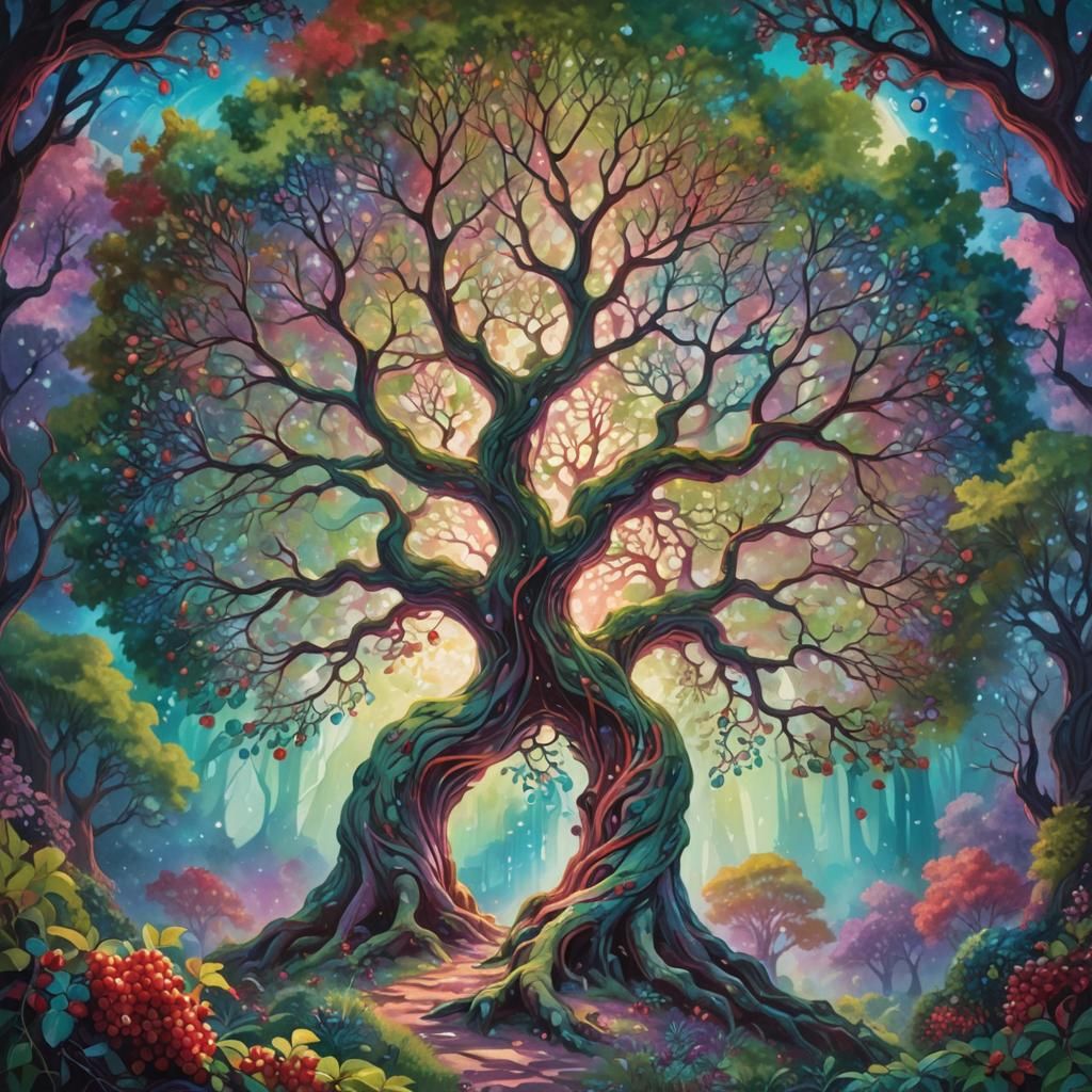 Majestic Tree in Fantasy Landscape, Oil on Canvas