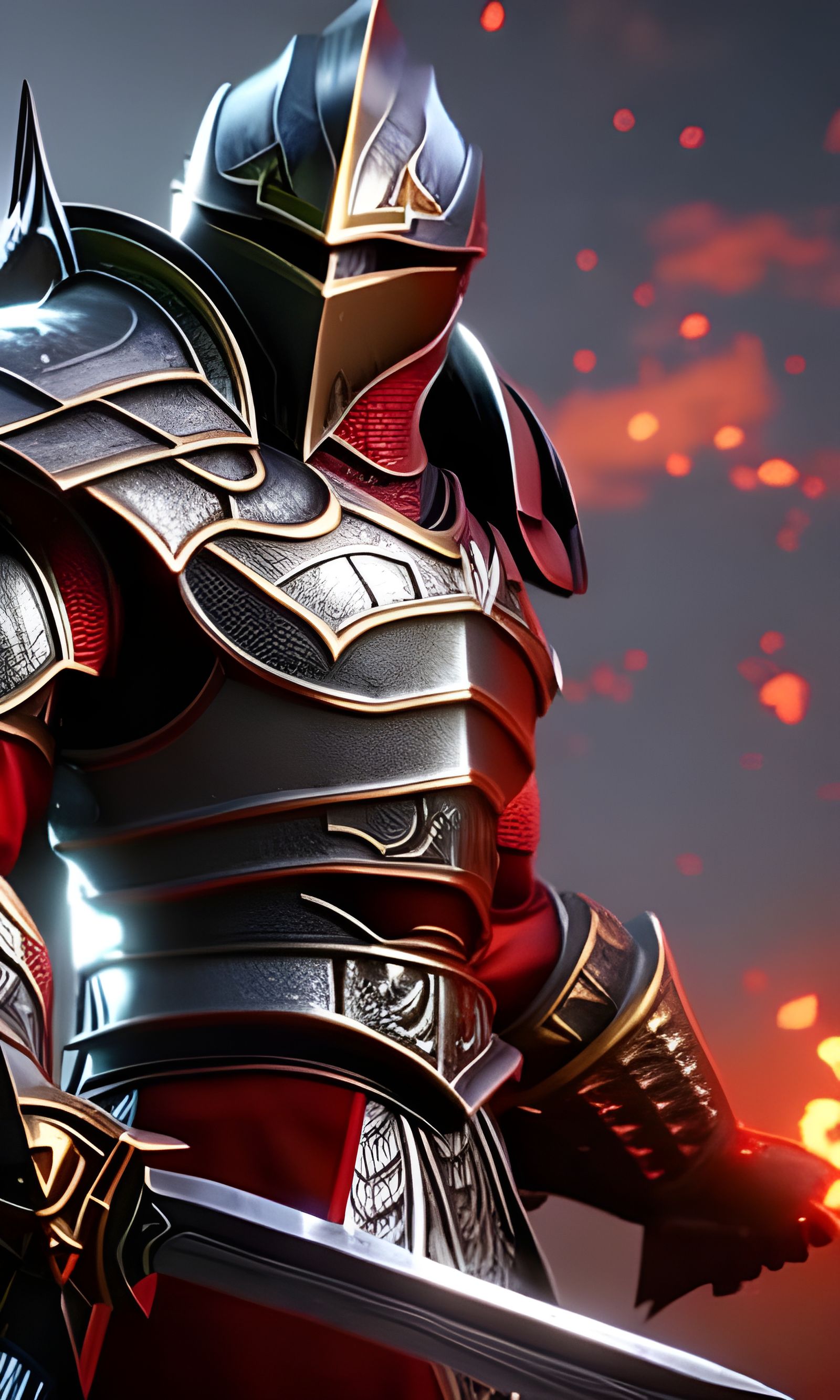 Red Armored Knight in Dynamic Pose: 3D Game Cinematic