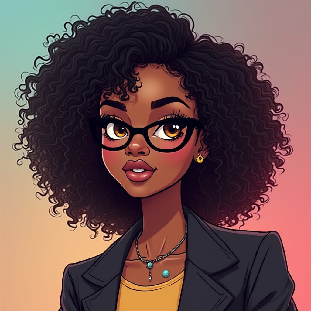 Modern Black Woman in Vibrant Aesthetic with Cat Eye Glasses