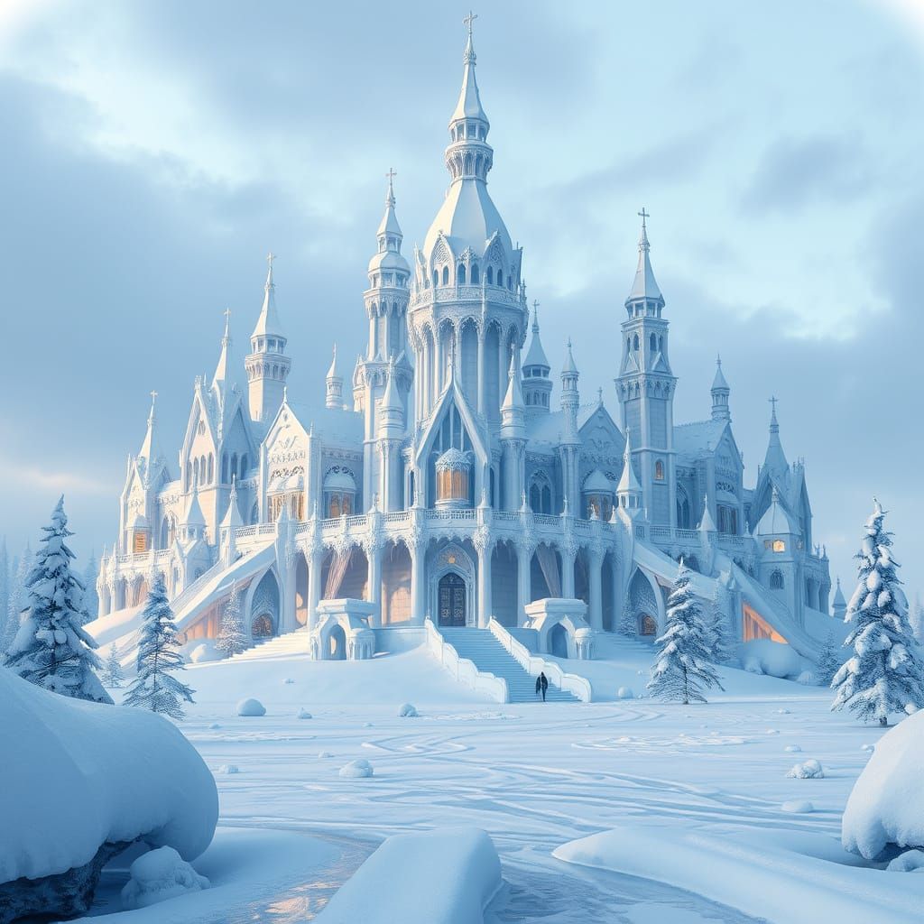 Ethereal Ice Castle in Whimsical Winter Wonderland