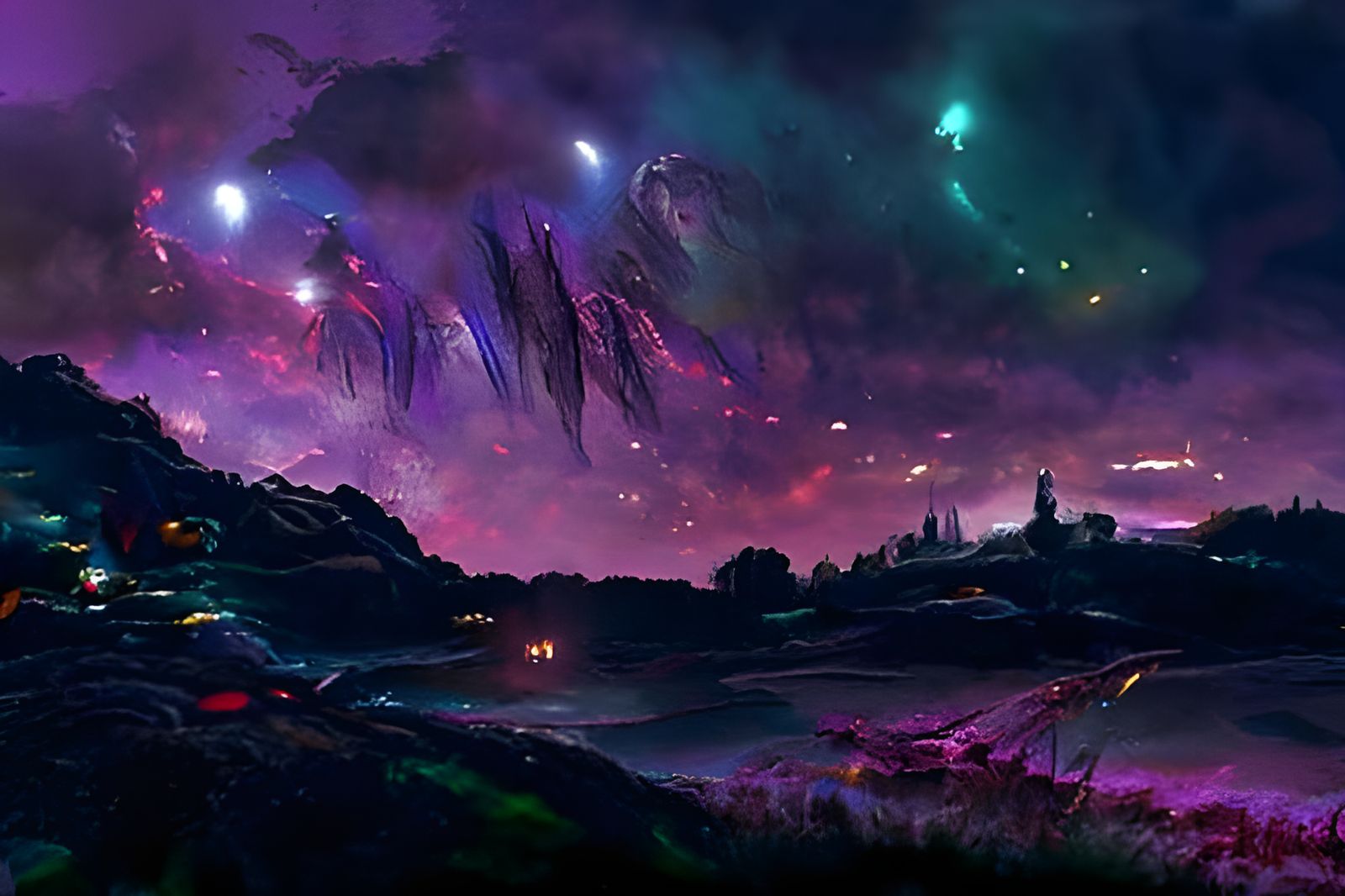 Iridescent Aurora Waves Over a Starry Night