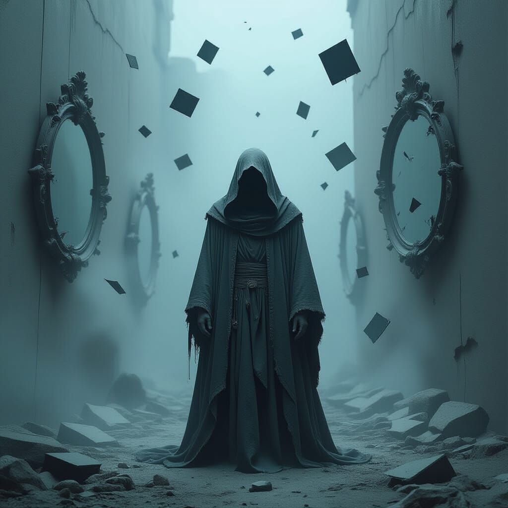 Eerie Figure Dissolving in Desolate Void