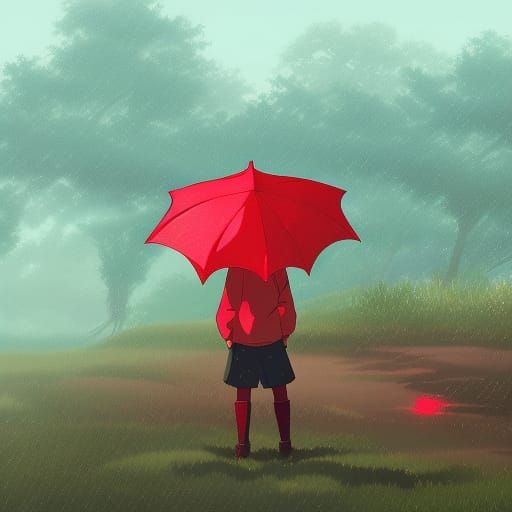 Frog in Red Raincoat, Studio Ghibli Style