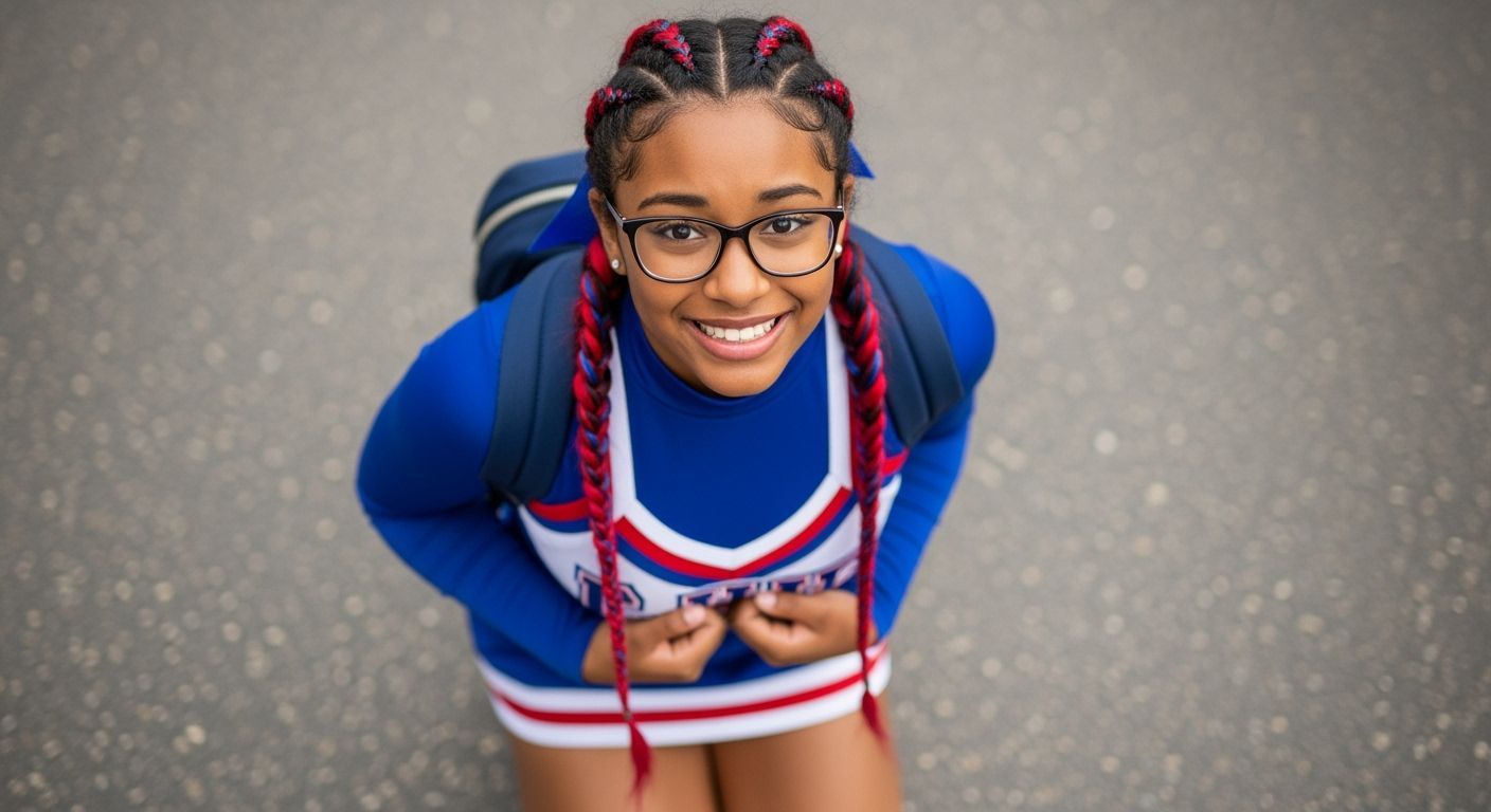 Shy Cheerleader with Braided Pigtails