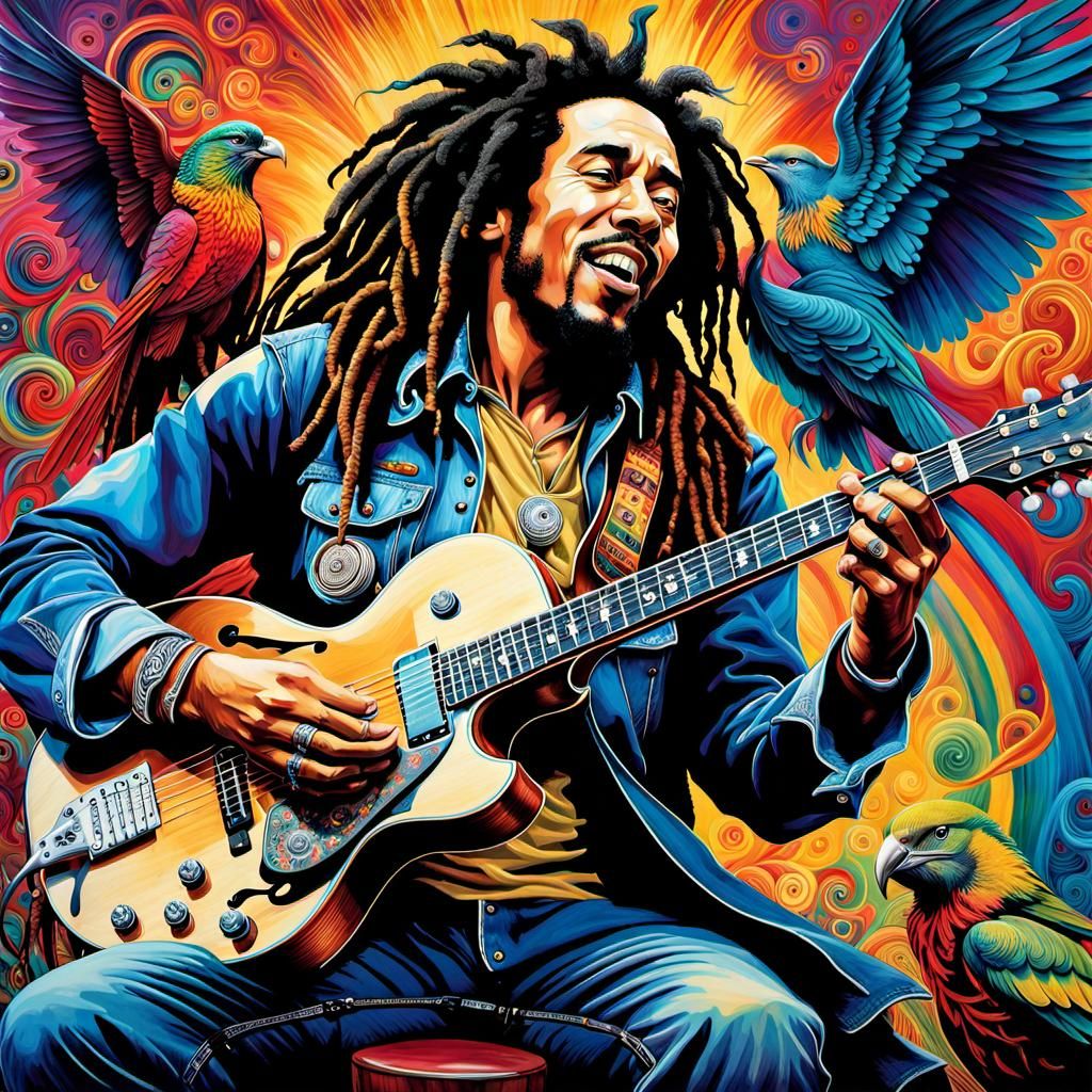 Bob Marley and Birds in Dreamcore Pop Art