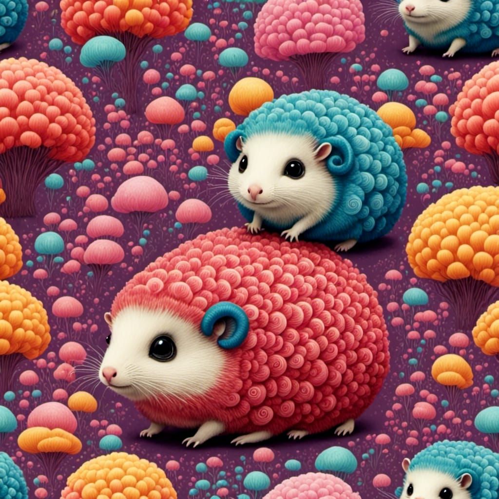 Cartoon Tie-Dye Hedgehog Drinking Tea