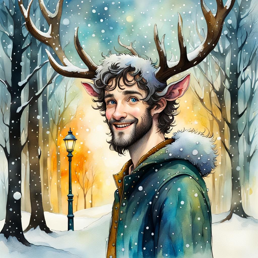 Mr. Tumnus Faun Portrait in Watercolor and Ink