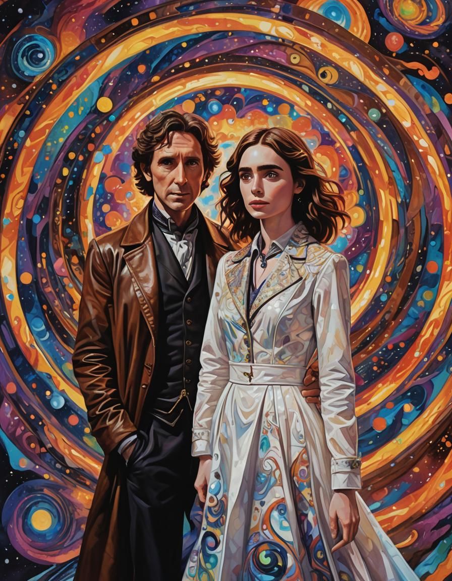 Astral Portal Illustration with Figures in Cosmic Style