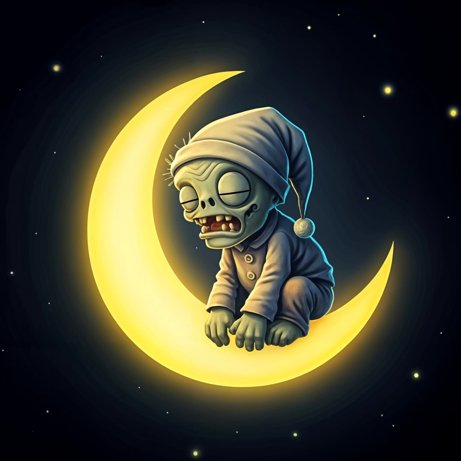 Cute Zombie Kid Sleeping on the Moon