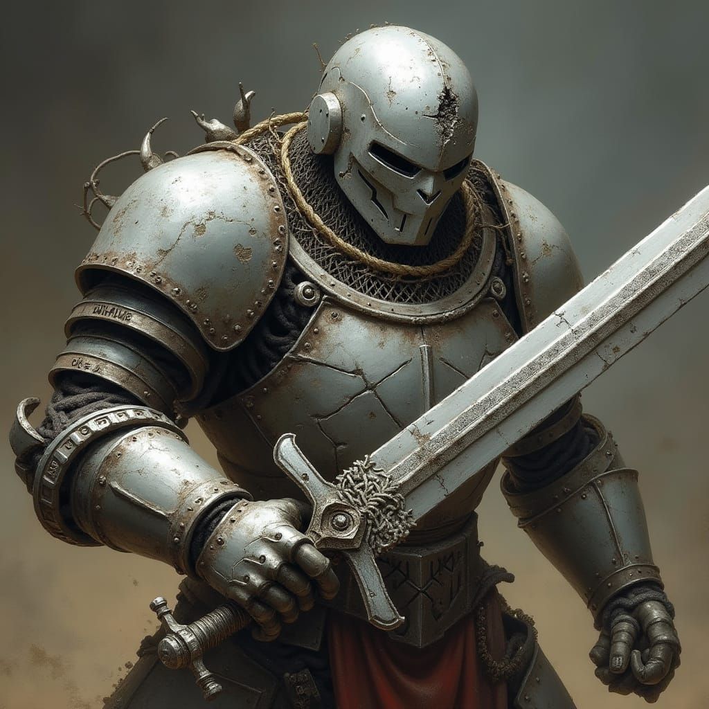 Warforged Warrior in Gritty High-Fantasy Armor