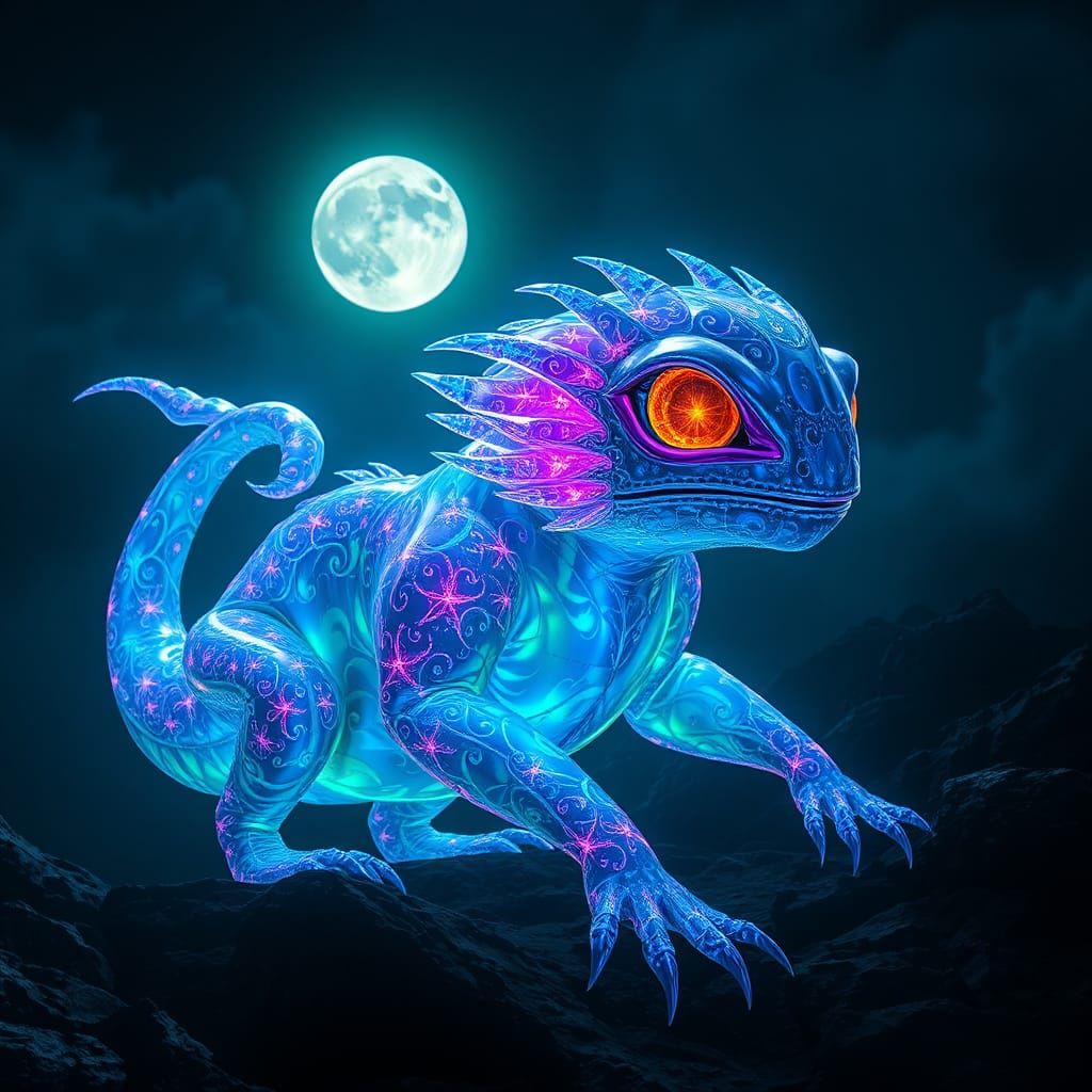 Iridescent Creature in Bioluminescent Surreal Style