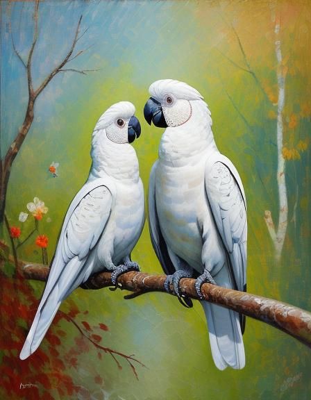 Girl with Cockatoo: A Neo-Impressionist Oil Painting