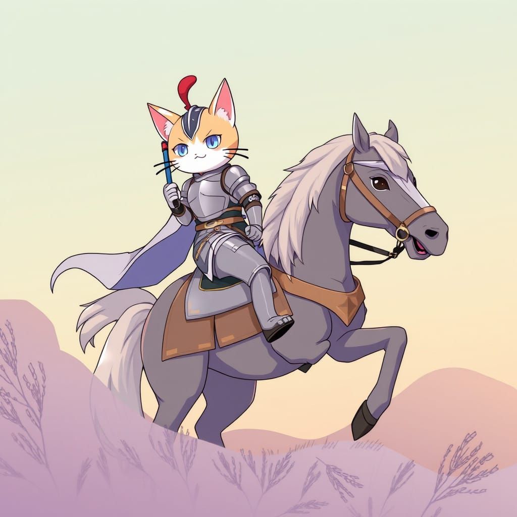 Feline Knight Rides into Battle