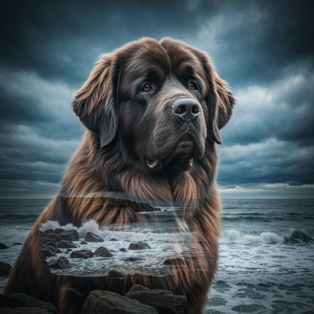 Newfoundland Dog Merged With Stormy Canadian Shore