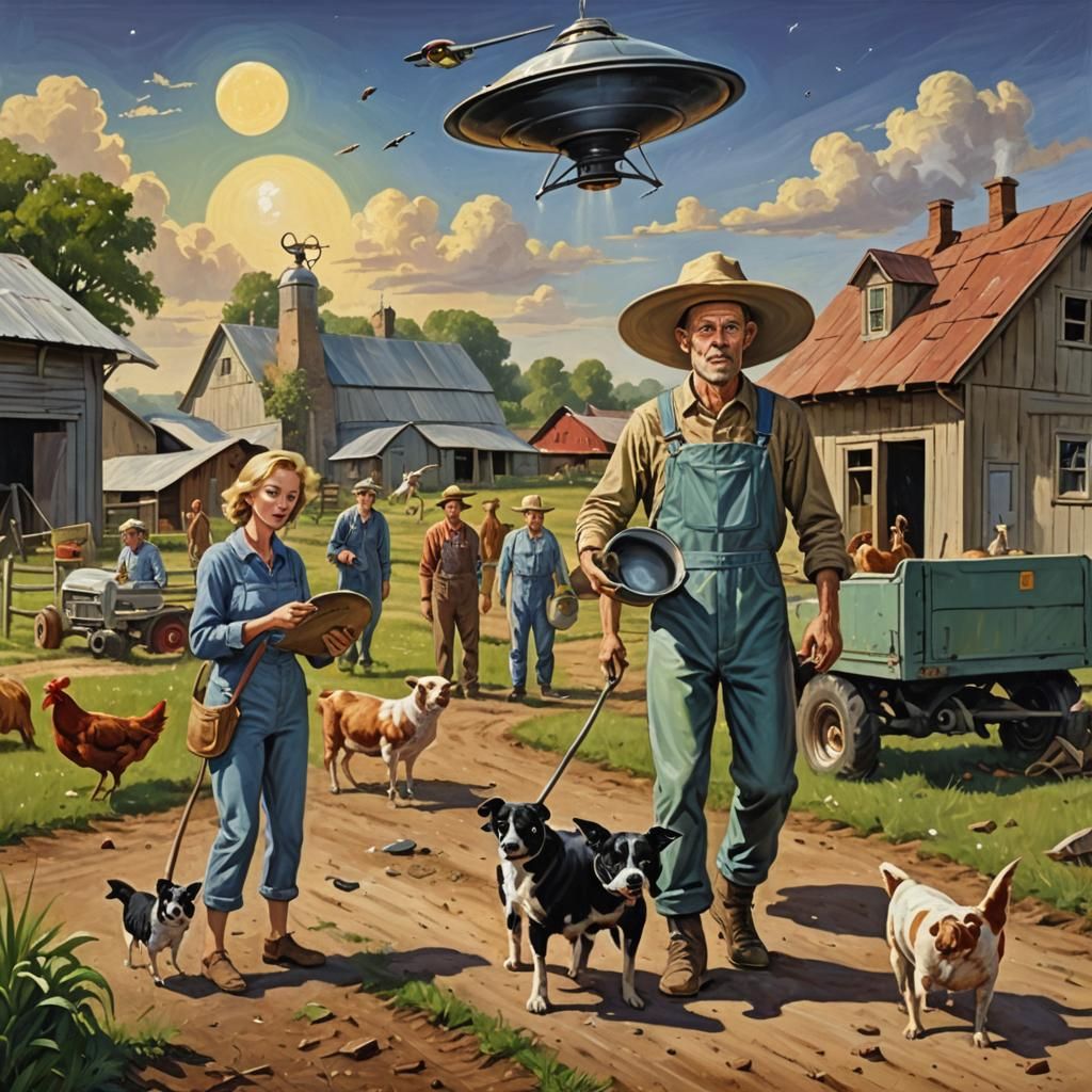 weird funny alien coming out of his spaceship on the ground ...