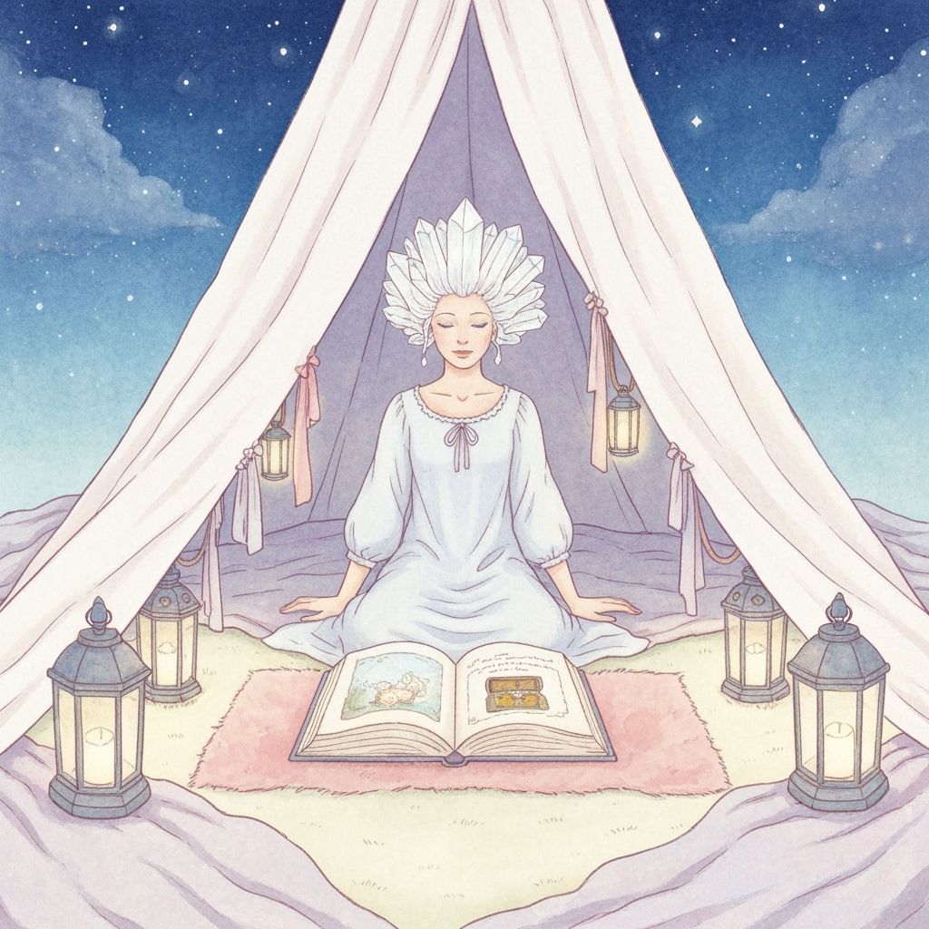 Woman with Crystal Hair in Lantern-Lit Fort