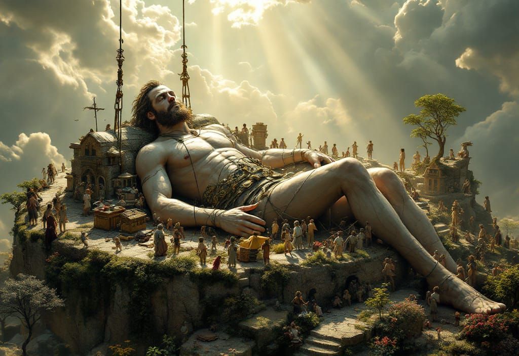 Gulliver's Capture: A Surreal Scene in Magic Realism