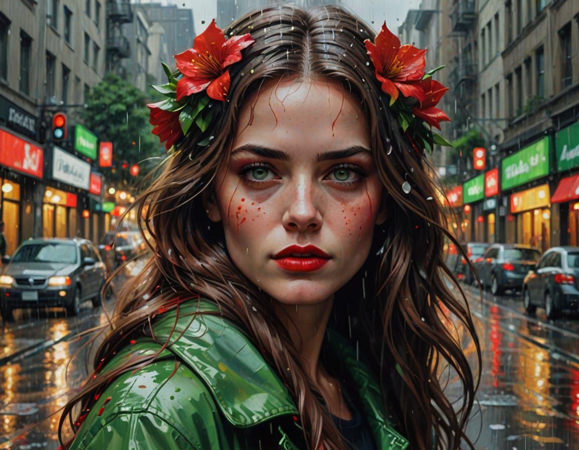 Pop Art Portrait of a Woman with Flowers