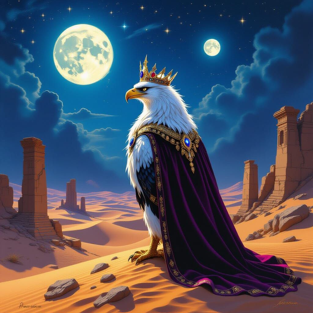 Majestic Griffin in Starlit Desert Landscape