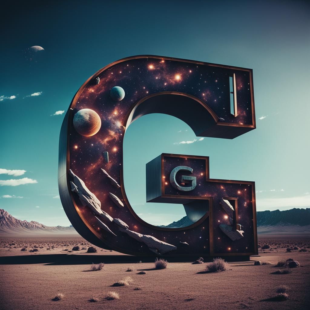 Cosmic Letter G in Space: Cinematic Still