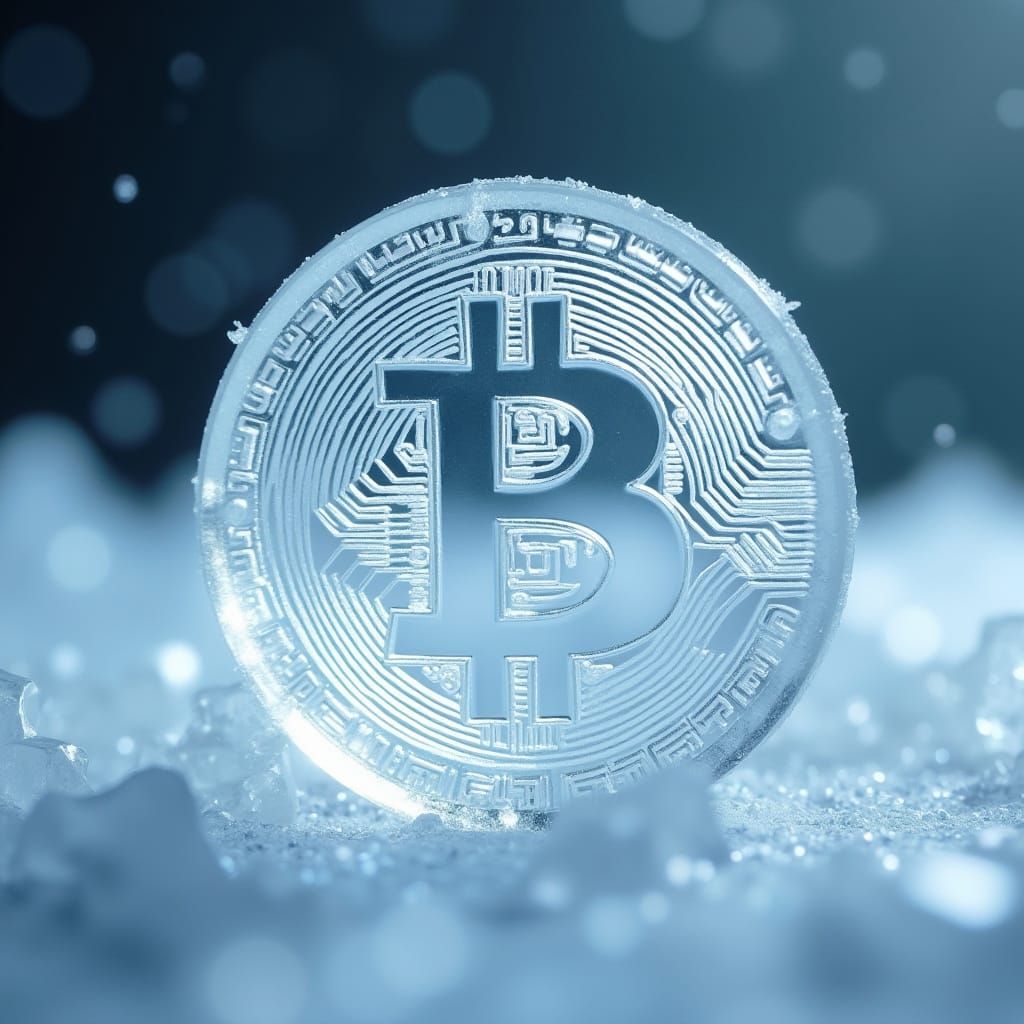 Icy Bitcoin Coin in Digital Art Style