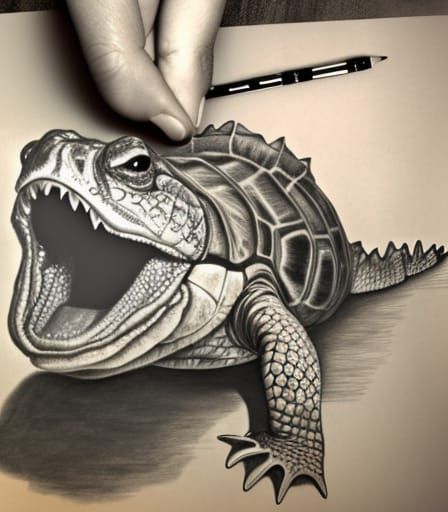 Alligator Snapping Turtle in Photorealistic Pencil Sketch