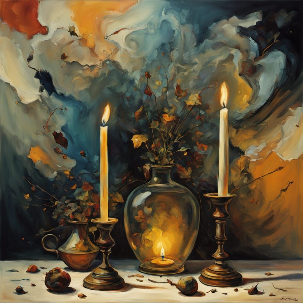 Vibrant Oil Painting of Memories Colliding in a Desperate At...