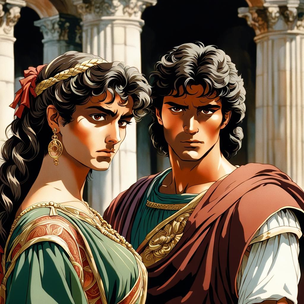 Vaporwave Anime of Ancient Italians in Hyperrealistic Style
