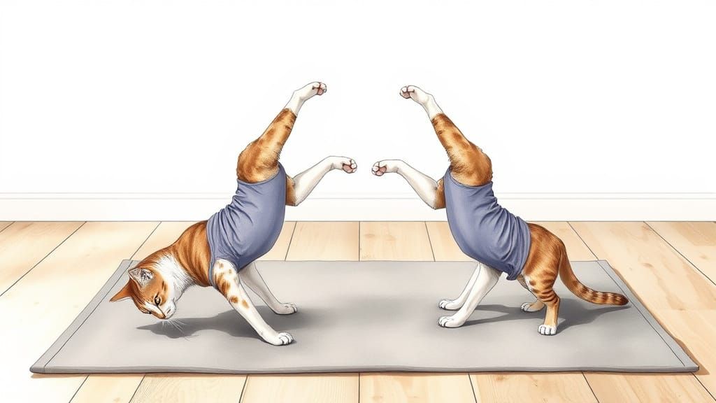FAIL: A pair of anthropomorphic cats in leotards practice ha...