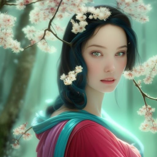 Princess in Sakura Forest: Hyperdetailed Portrait