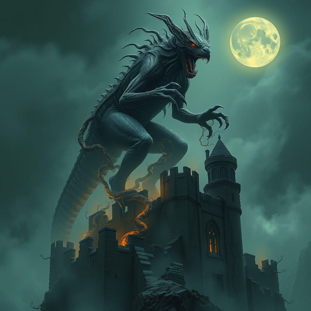 Twisted Dark Fantasy Creature in Moody, Surrealistic Realism