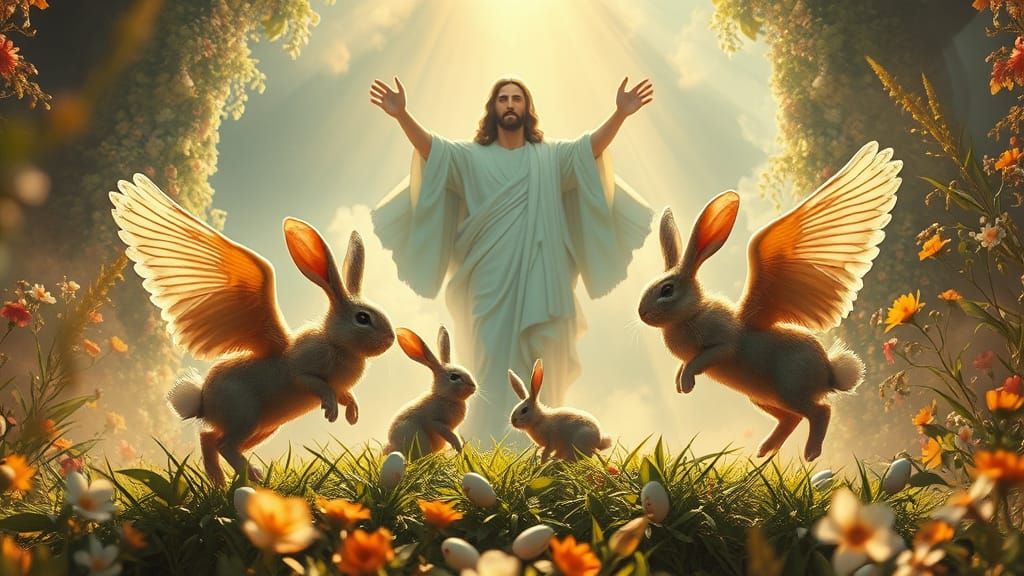 Ethereal Easter Bunnies Dance Around Resurrected Jesus in a ...