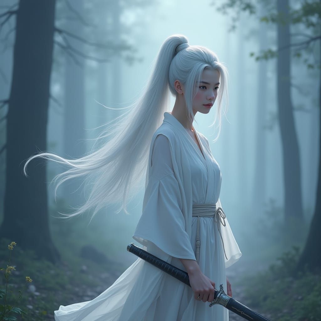 Ethereal Forest Goddess with Silver Mask