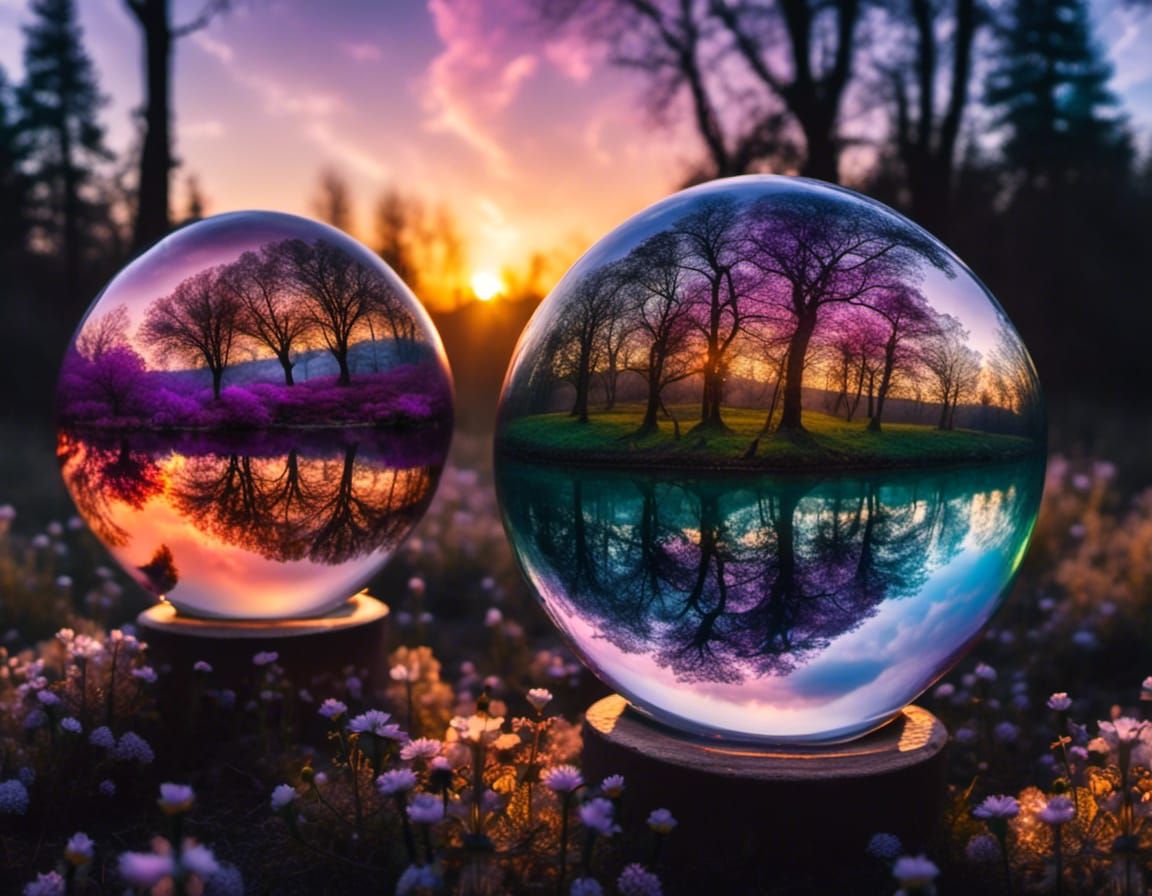 Double Exposure: Magical Enchanted World in Glass Sphere