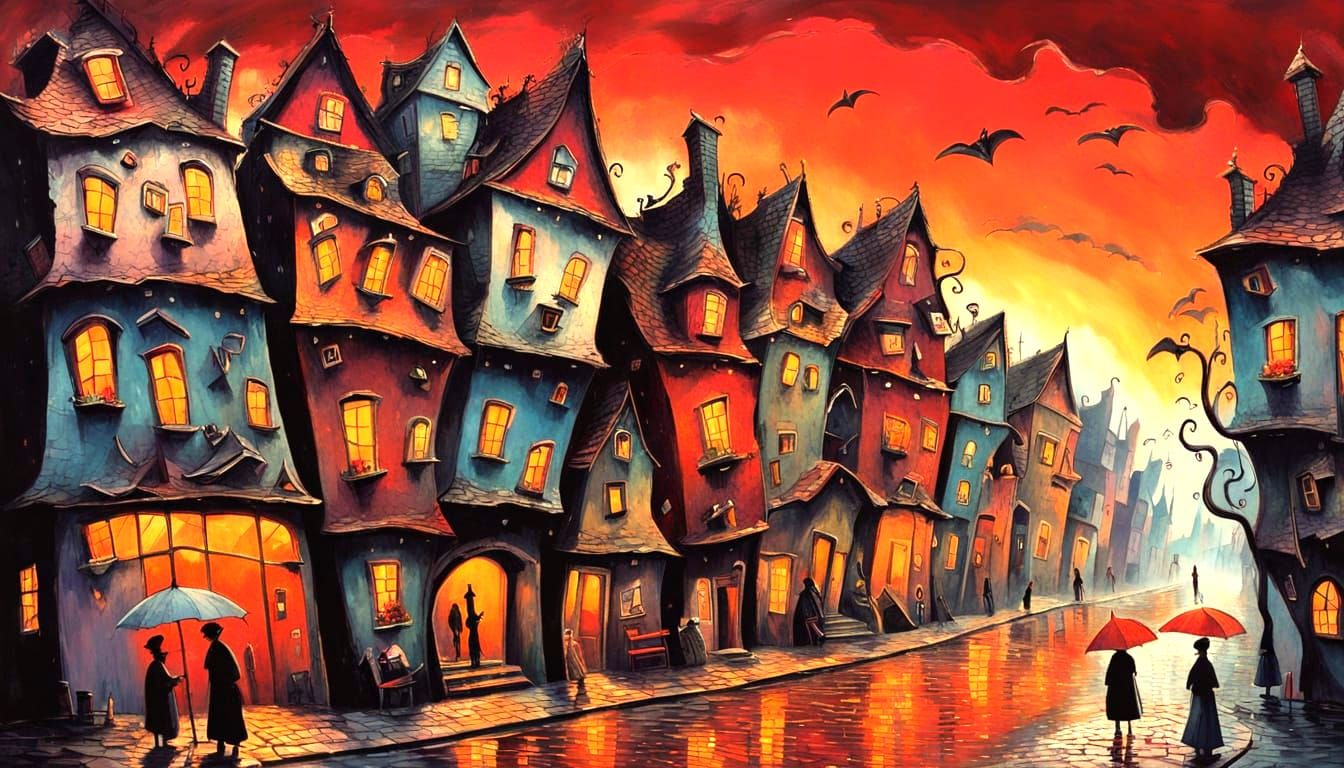 Crooked Houses and Crimson Skies: A Burtonesque Town