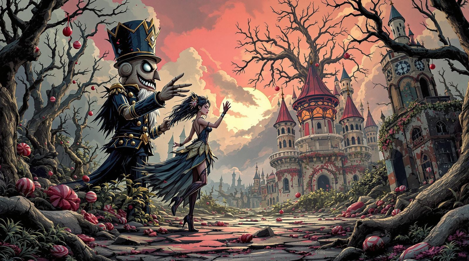 Malignant Nutcracker Dances with Sugar Fairy in Cyberpunk Wa...