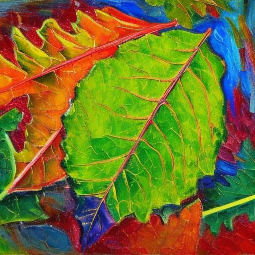 Expressionist Leaf Pile in Impasto Acrylic Painting