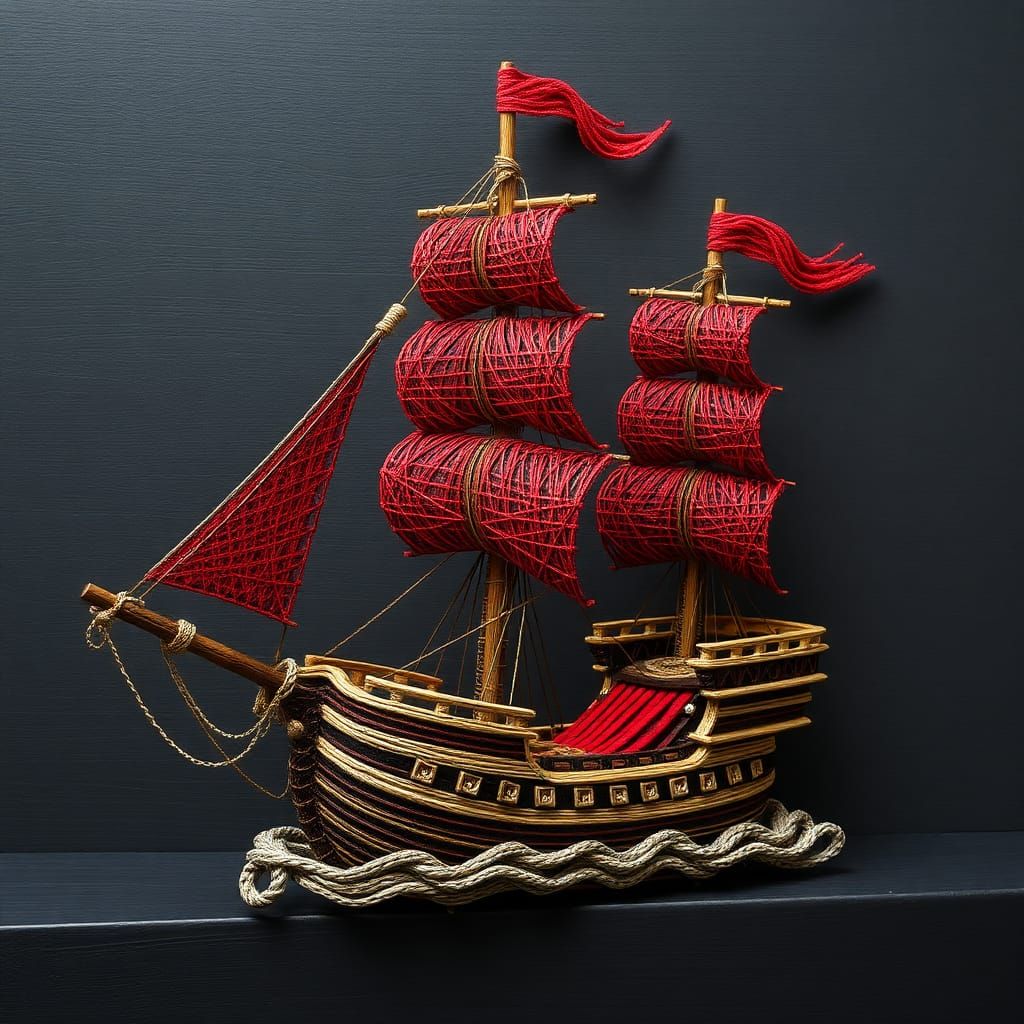 String Pirate Ship with Detailed Background