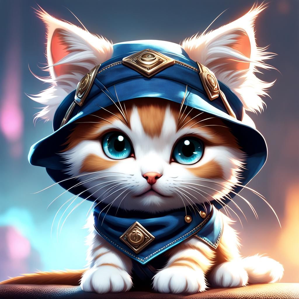 Adorable Furry Kitten with Bandana in 3D Style